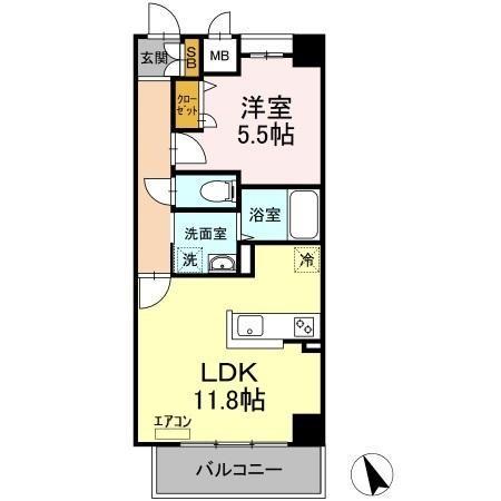 ベルファミーユ高根台Ⅱ(1LDK/4階)の間取り写真