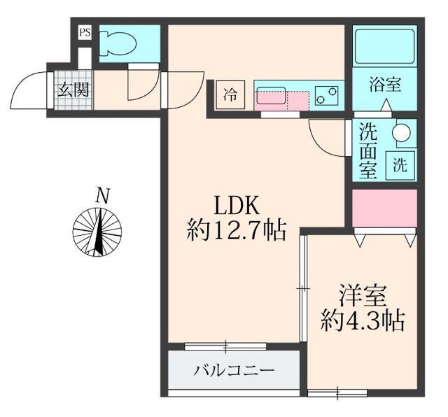 ミリアビタ前原(1LDK/1階)の間取り写真