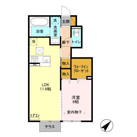 ディーエヌクレア(1LDK/1階)の間取り写真