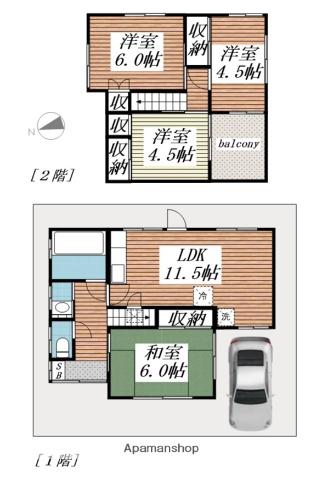 京成電鉄松戸線 三咲駅 バス乗車時間：1分 中組入口バス停で下車 徒歩1分 2階建 築58年(4LDK)の間取り写真