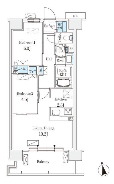 スカイグランデ津田沼(2LDK/7階)の間取り写真