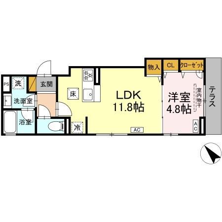 アップルベリーフィールズ(1LDK/1階)の間取り写真