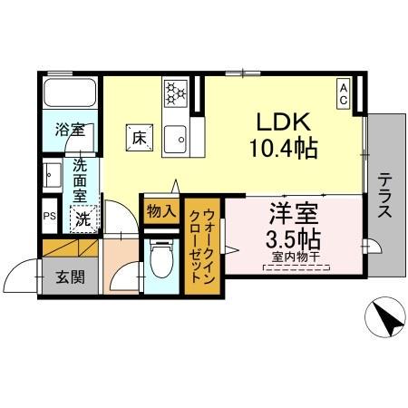 アップルベリーフィールズ(1LDK/1階)の間取り写真