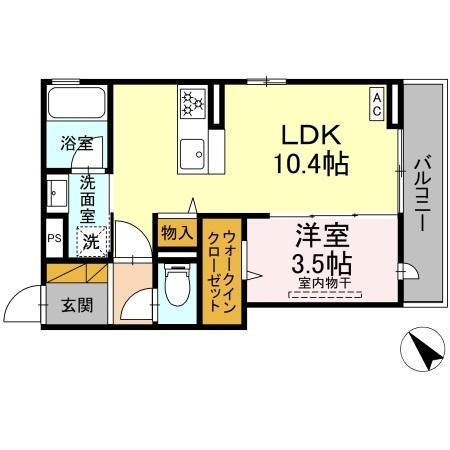 アップルベリーフィールズ(1LDK/2階)の間取り写真