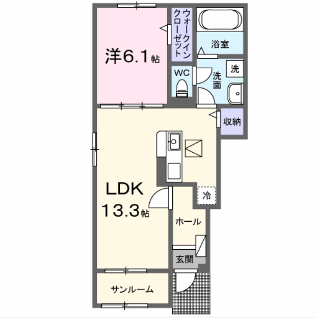 レ プリューム ドゥ(1LDK/1階)の間取り写真