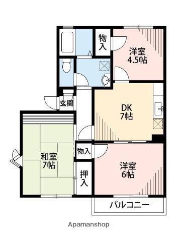エスティーヌ津田沼Ⅱ(3DK/2階)の間取り写真