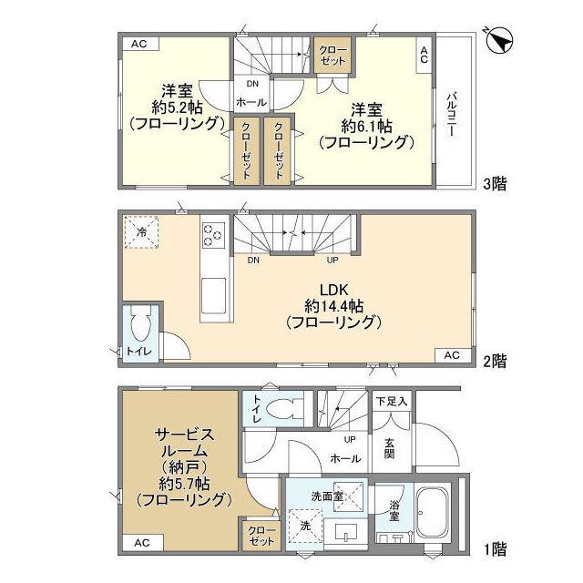 東京地下鉄東西線 南行徳駅 徒歩7分 3階建 築3年(2SLDK)の間取り写真