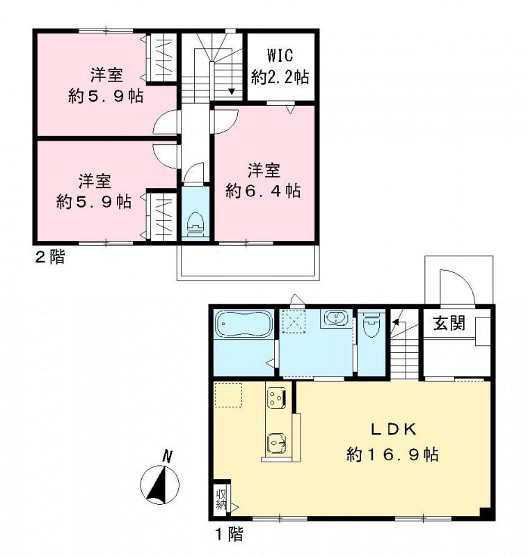 京成電鉄松戸線 滝不動駅 徒歩13分 2階建 築1年(3LDK)の間取り写真