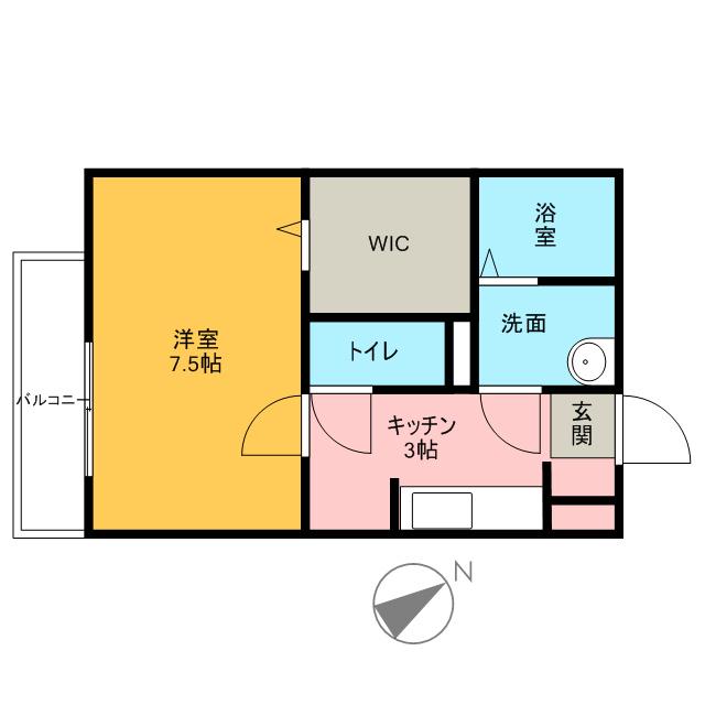 T・Kブラウン(1K/1階)の間取り写真