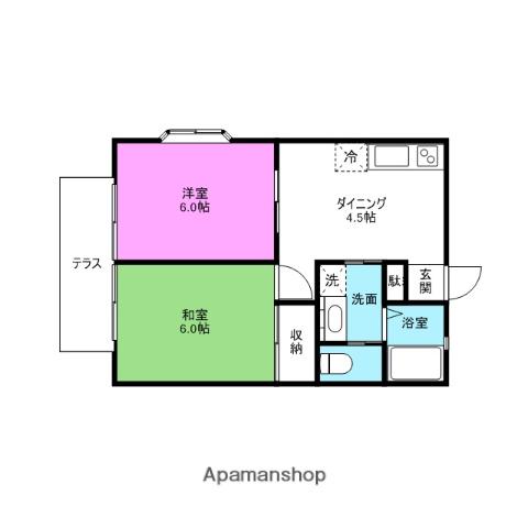 キャッスル弐番館(2DK/1階)の間取り写真