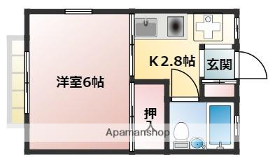 ヒルズミヤマ(1K/2階)の間取り写真