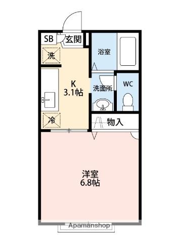 プランドール屋敷(1K/2階)の間取り写真