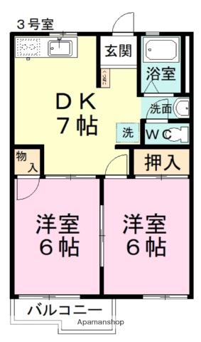 クレフォートM(2DK/2階)の間取り写真