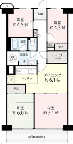 津田沼スカイハイツ(4DK/4階)の間取り写真