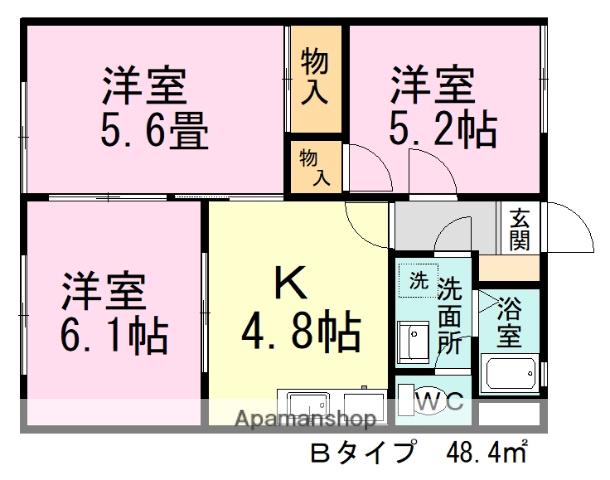 ロジュマンA(3K/1階)の間取り写真