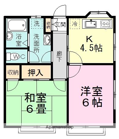 コットンハウス(2K/2階)の間取り写真