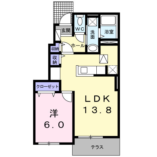 プランソレイユⅢ(1LDK/1階)の間取り写真