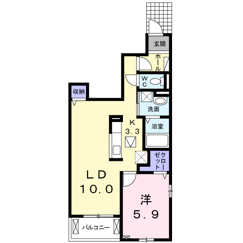 カーサベニーレC(1LDK/1階)の間取り写真