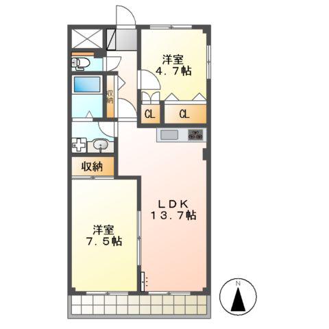 ウィンディヒルズ(2LDK/1階)の間取り写真