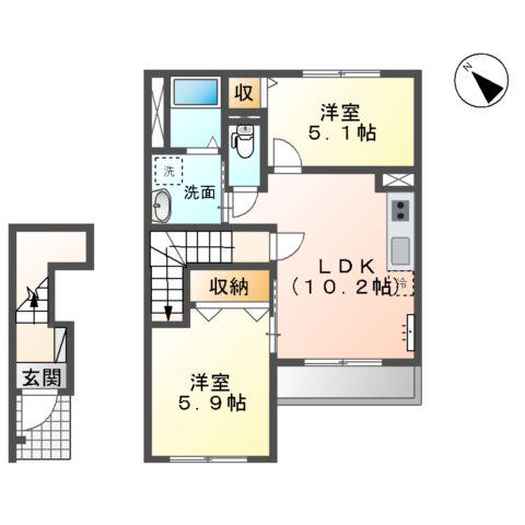 スターマイン(2LDK/2階)の間取り写真