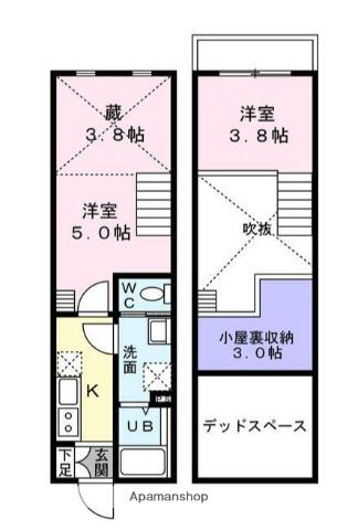 SパレスⅣ(1K/2階)の間取り写真