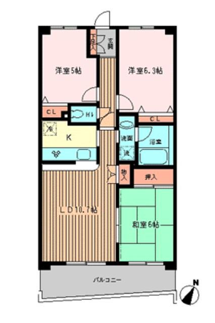 モンテローザ緑が丘(3LDK/1階)の間取り写真