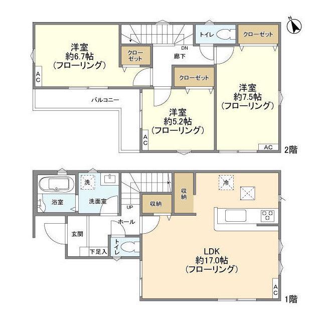 京成電鉄松戸線 三咲駅 徒歩16分 2階建 築3年(3LDK)の間取り写真