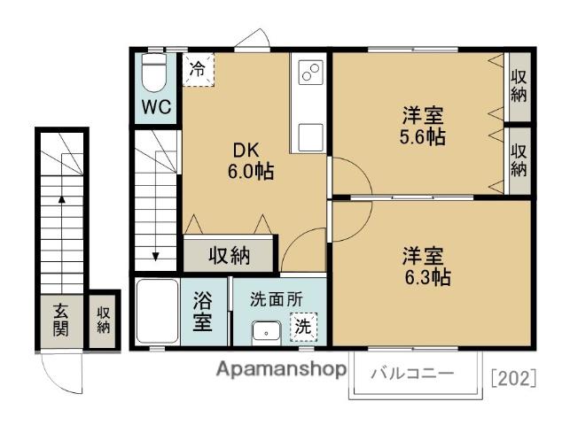 グランメッゾ南三咲(2DK/2階)の間取り写真