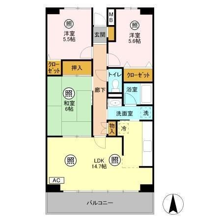 ルーチェ緑が丘B棟(3LDK/1階)の間取り写真
