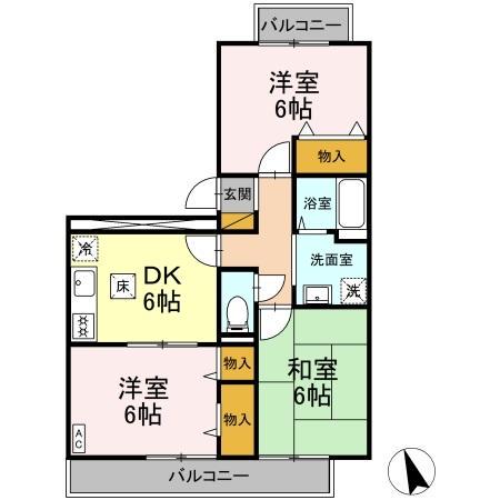 ハイツサンピーチC(3DK/1階)の間取り写真
