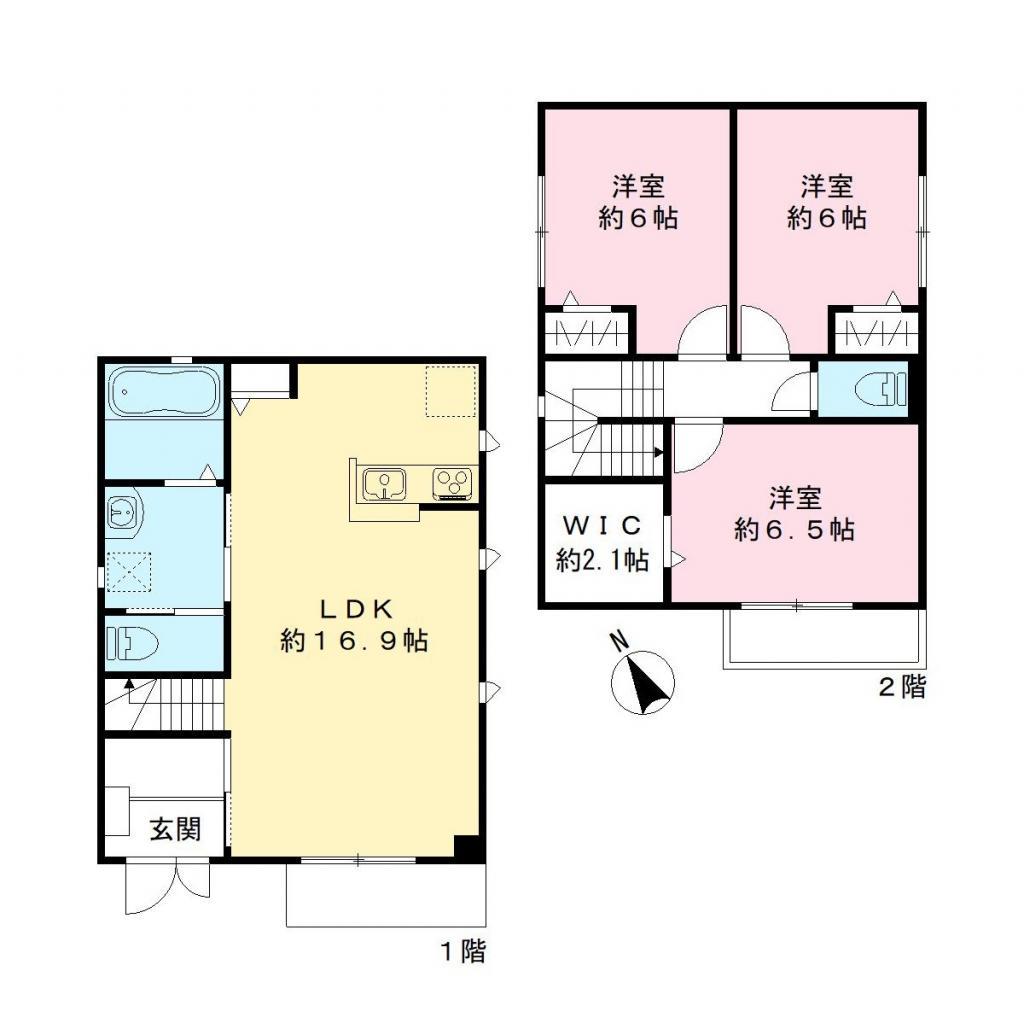 京成電鉄松戸線 鎌ケ谷大仏駅 徒歩3分 2階建 築1年(3LDK)の間取り写真