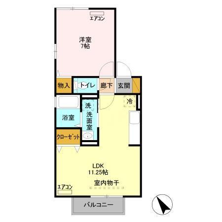 リヴェール津田沼(1LDK/2階)の間取り写真