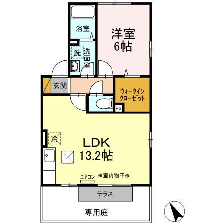 ティアレスクエアD(1LDK/1階)の間取り写真