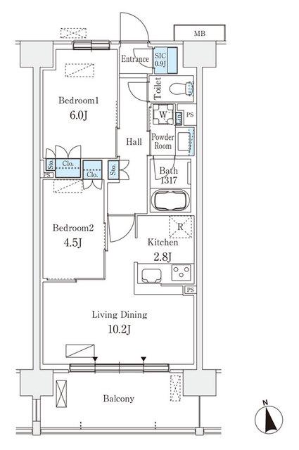 スカイグランデ津田沼(2LDK/2階)の間取り写真