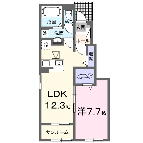 レ プリューム アン(1LDK/1階)の間取り写真