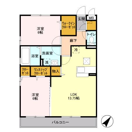 アトリアI(2LDK/1階)の間取り写真