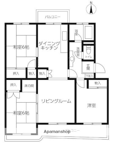 鎌ケ谷コーポラス団地M棟(3LDK/3階)の間取り写真