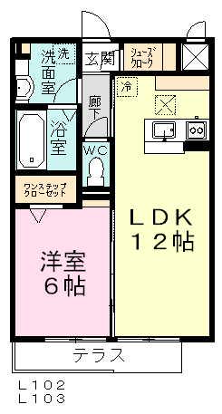 八千代の杜 ノースヒルL(1LDK/1階)の間取り写真
