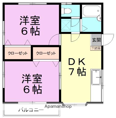 グリーンフィールドC棟(2DK/2階)の間取り写真