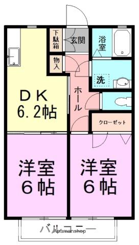 ニュードルフ(2DK/1階)の間取り写真