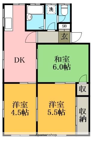 スカイハイツ井野(3DK/1階)の間取り写真