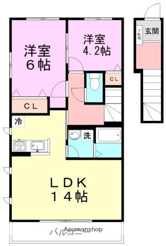 ディアコート5番館(2LDK/2階)の間取り写真