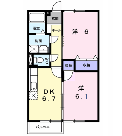 エスポワール石渡Ⅱ(2DK/2階)の間取り写真