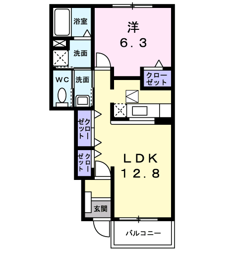 プリムローズA(1LDK/1階)の間取り写真