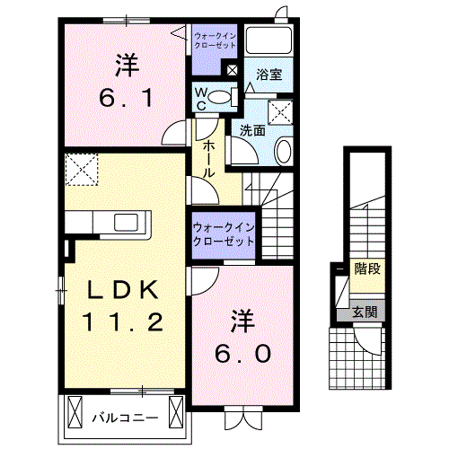ヴァンベールA棟(2LDK/2階)の間取り写真