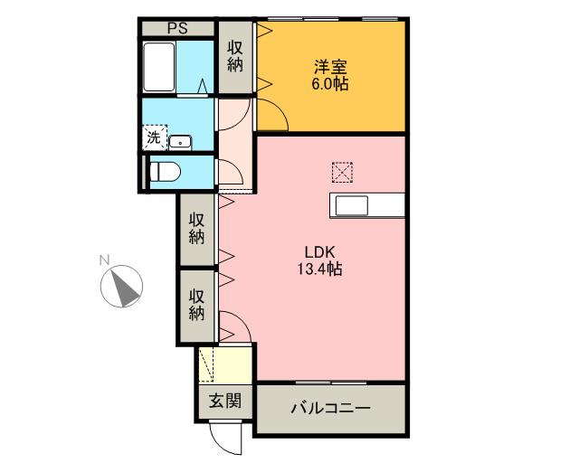 レイクビレッヂⅡ(1LDK/1階)の間取り写真