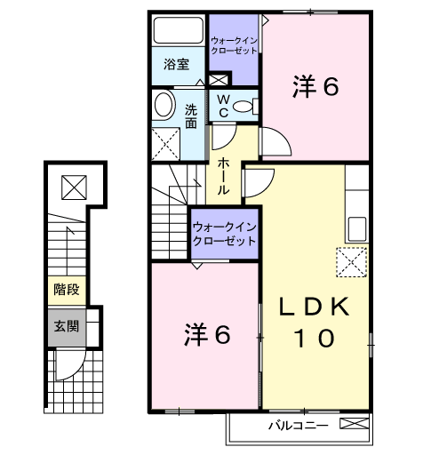 グランドール・ヒル Ⅰ(2LDK/2階)の間取り写真