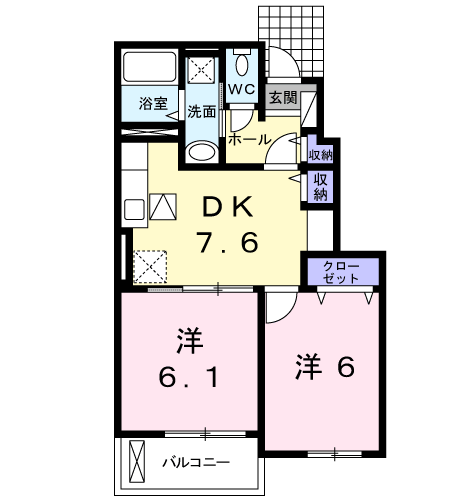 スカイウイングD(2DK/1階)の間取り写真