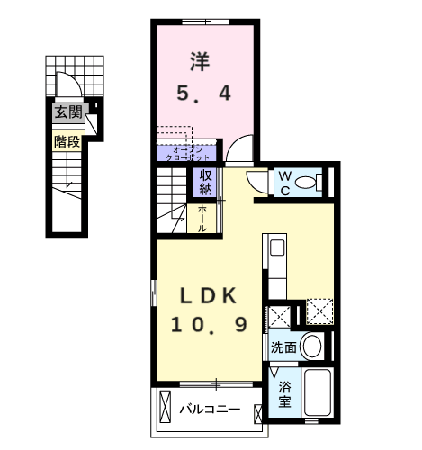 グランディール富里Ⅱ(1LDK/2階)の間取り写真