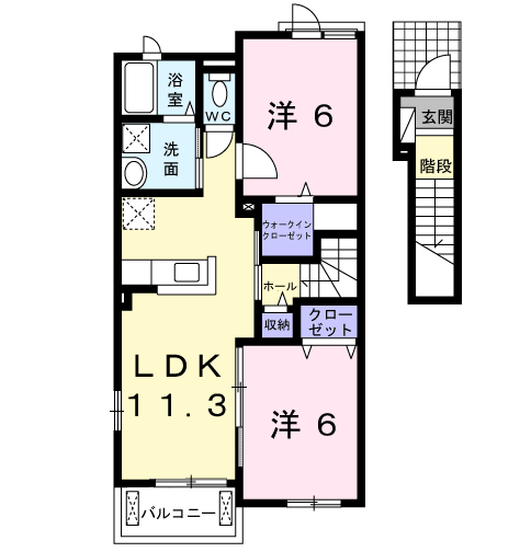 メゾンミルトB(2LDK/2階)の間取り写真